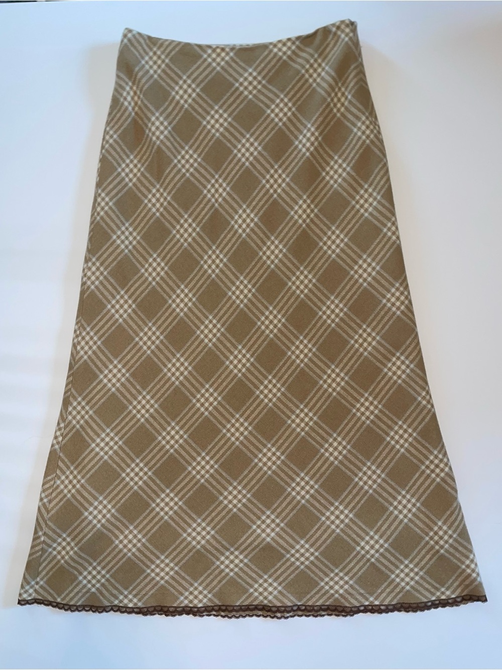 Marconi Vintage Wool Blend Plaid Maxi Skirt Size 12 Lace Trim Made In Italy